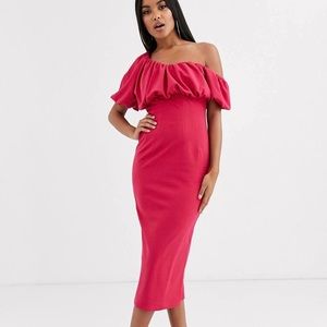 ASOS pink one shoulder bodycon midi dress